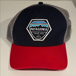 Patagonia Red, Blue, And Gray Trucker Hat